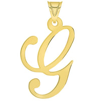 Load image into Gallery viewer, 14k Yellow Gold Uppercase Script Initial G Cursive Letter Pendant Necklace
