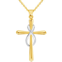 Load image into Gallery viewer, 14k Yellow Gold Vertical Infinity Eternity Religious Cross Pendant with Cable, Curb, or Figaro Chain Necklaces
