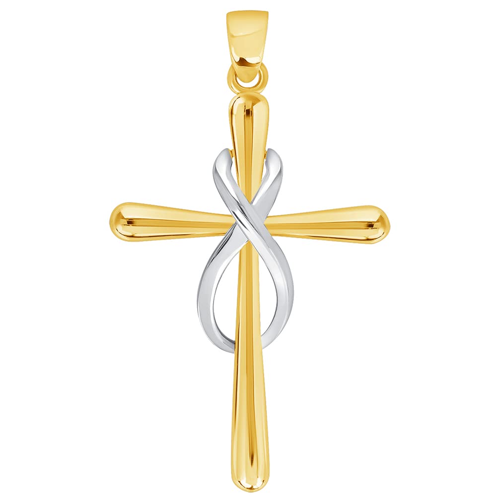 14k Yellow Gold Vertical Infinity Eternity Religious Cross Pendant