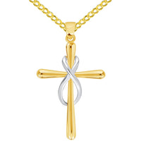 Load image into Gallery viewer, 14k Yellow Gold Vertical Infinity Eternity Religious Cross Pendant with Cable, Curb, or Figaro Chain Necklaces
