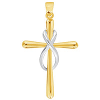 Load image into Gallery viewer, 14k Yellow Gold Vertical Infinity Eternity Religious Cross Pendant with Cable, Curb, or Figaro Chain Necklaces
