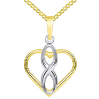 Load image into Gallery viewer, 14k Gold Vertical Infinity Sign in Open Heart Pendant with Cuban Necklace - Two-Tone Gold
