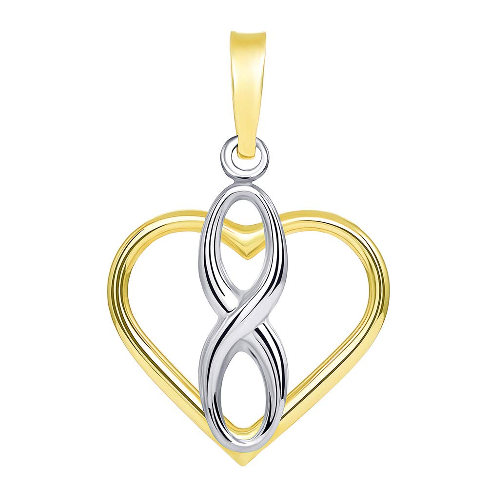 14k Two Tone Gold Vertical Infinity Sign in Open Heart Pendant