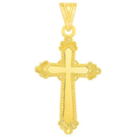 Load image into Gallery viewer, Solid 14k Yellow Gold Well Detailed Exquisite Religious Cross Pendant with Rolo Cable, Cuban Curb, or Figaro Chain Necklaces
