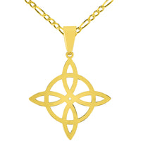 Load image into Gallery viewer, Solid 14k Yellow Gold Witch&#39;s Knot Cross Wiccan Symbol Pendant with Rolo Cable, Cuban Curb, or Figaro Chain Necklace
