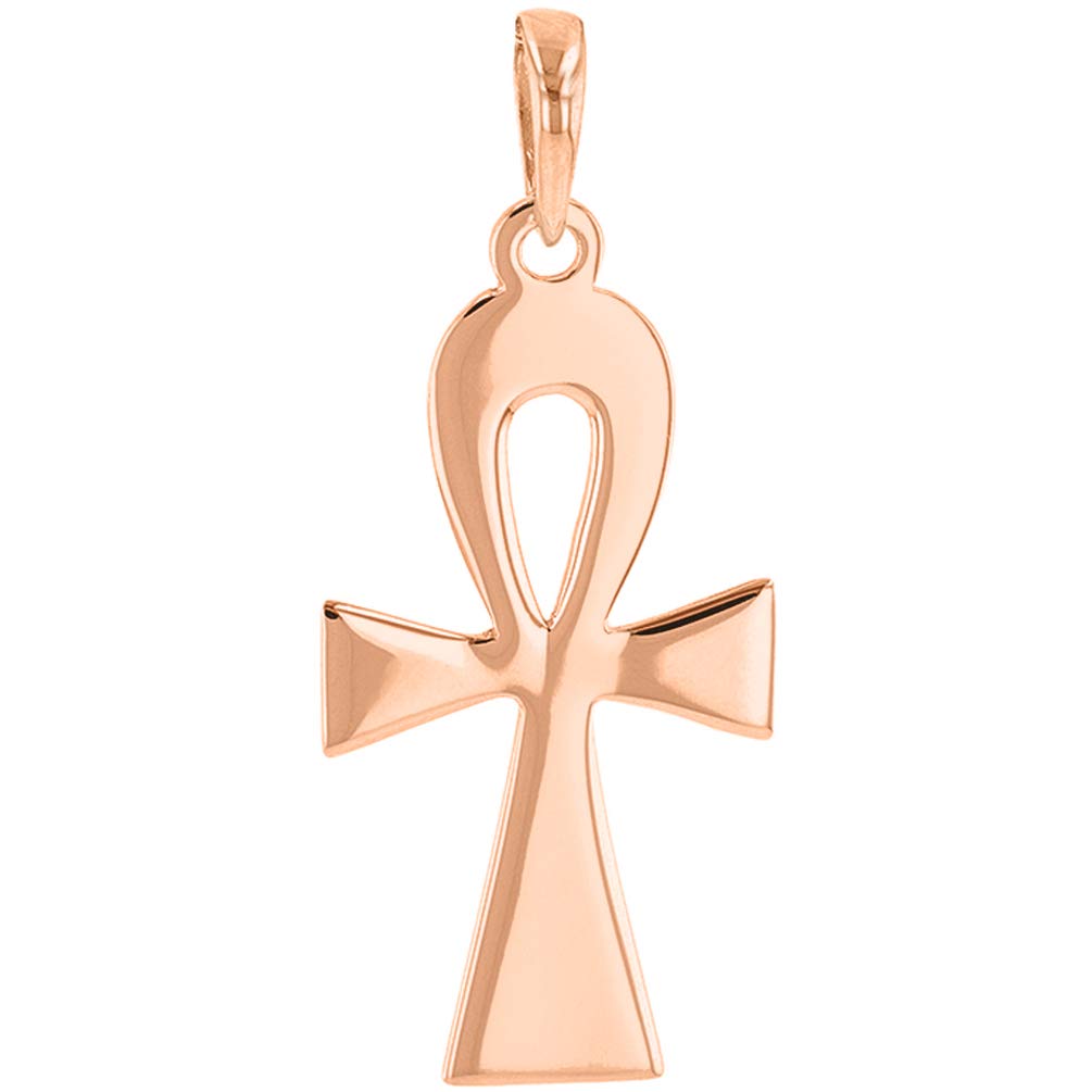 Solid 14k Rose Gold Egyptian Ankh Cross Pendant with High Polish