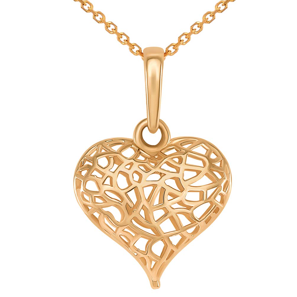 14k Rose Gold Open Puffed Heart Pendant Necklace