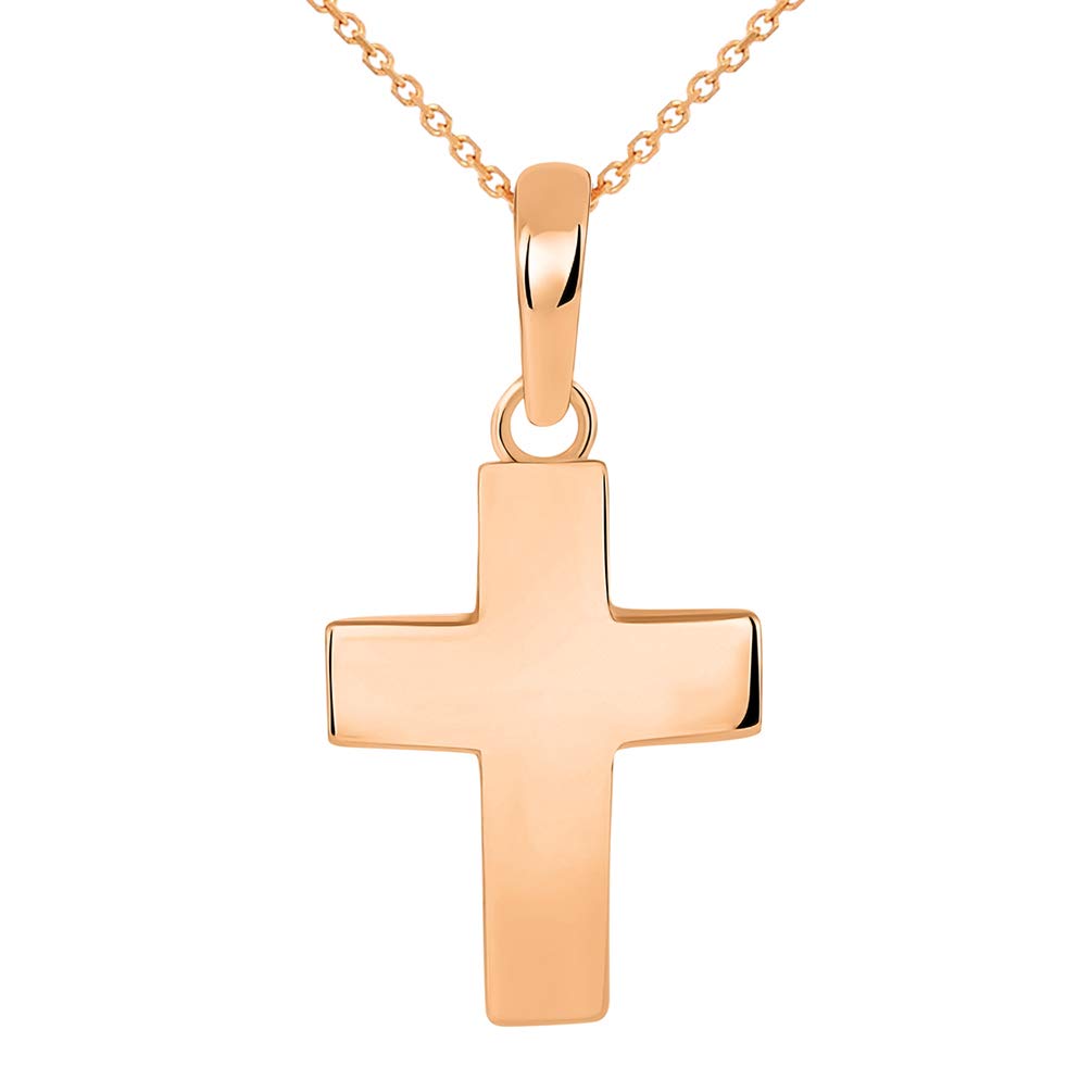 Solid 14k Rose Gold Plain Petite Cross Charm Pendant Necklace