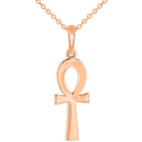 Load image into Gallery viewer, Solid 14k Rose Gold Polished 1inch Egyptian Ankh Cross Charm Pendant Necklace
