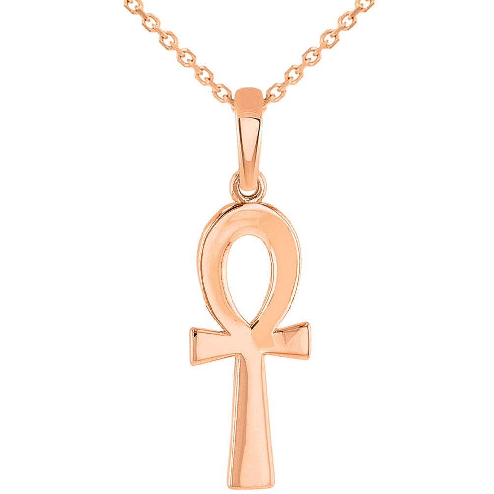Solid 14k Rose Gold Polished 1inch Egyptian Ankh Cross Charm Pendant Necklace