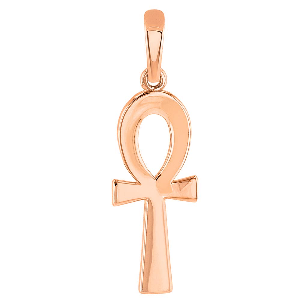 Solid 14k Rose Gold Polished Egyptian Ankh Cross Charm Pendant (1inch)