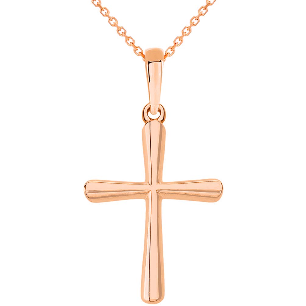 14k Rose Gold Slender Small Cross Charm Pendant Necklace