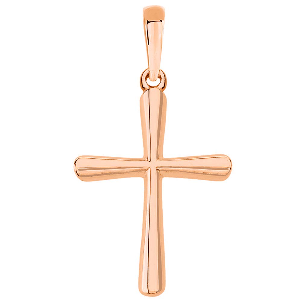 14k Rose Gold Slender Small Cross Charm Pendant