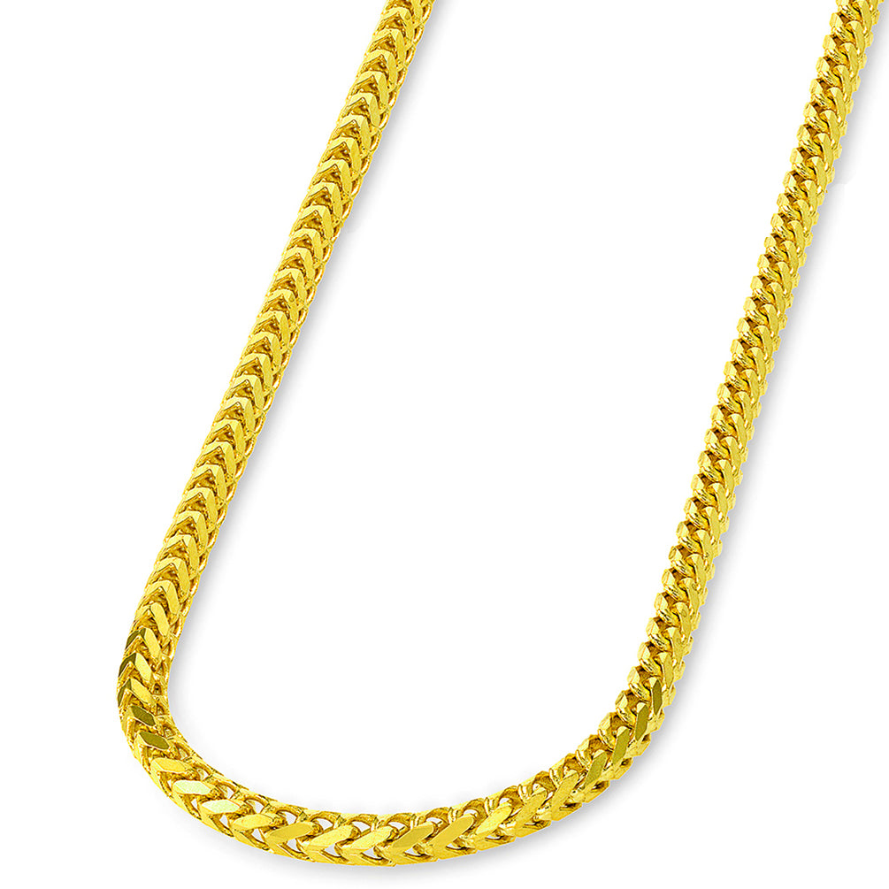 14k Semi-Solid Yellow Gold 4mm Franco Chain Square Link Necklace with Lobster Clasp