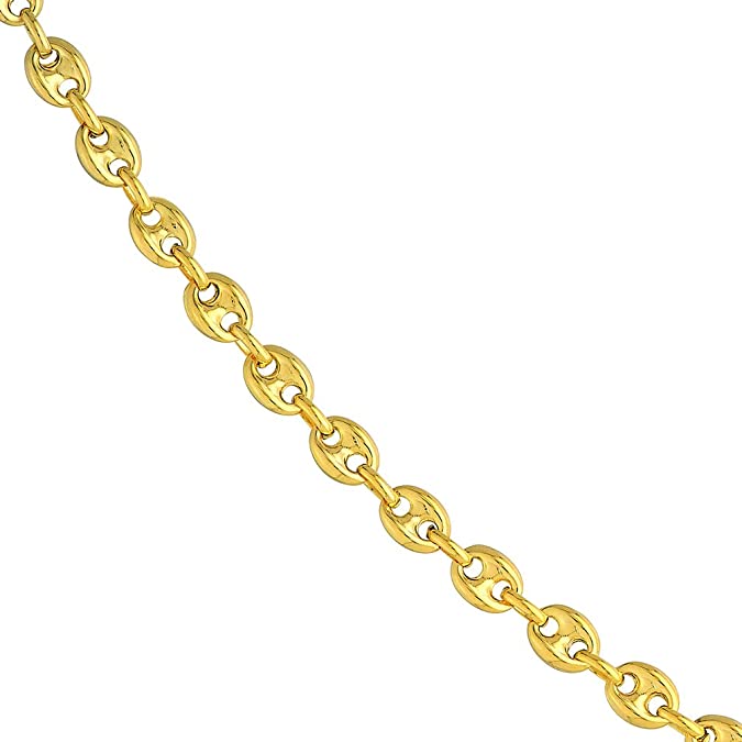 14k Solid Gold 5.5mm Puffed Mariner Anchor Chain Necklace with Lobster Lock