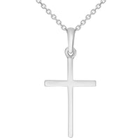 Load image into Gallery viewer, 14k Solid White Gold Classic Small Religious Cross Charm Pendant with Cable Chain Necklace
