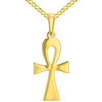 Load image into Gallery viewer, 14k Solid Yellow Gold High Polish Egyptian Coptic Ankh Cross Pendant with Curb Chain Necklace
