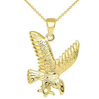 Load image into Gallery viewer, 14k Solid Gold Soaring American Eagle Animal Pendant with Chain Necklace - Yellow Gold
