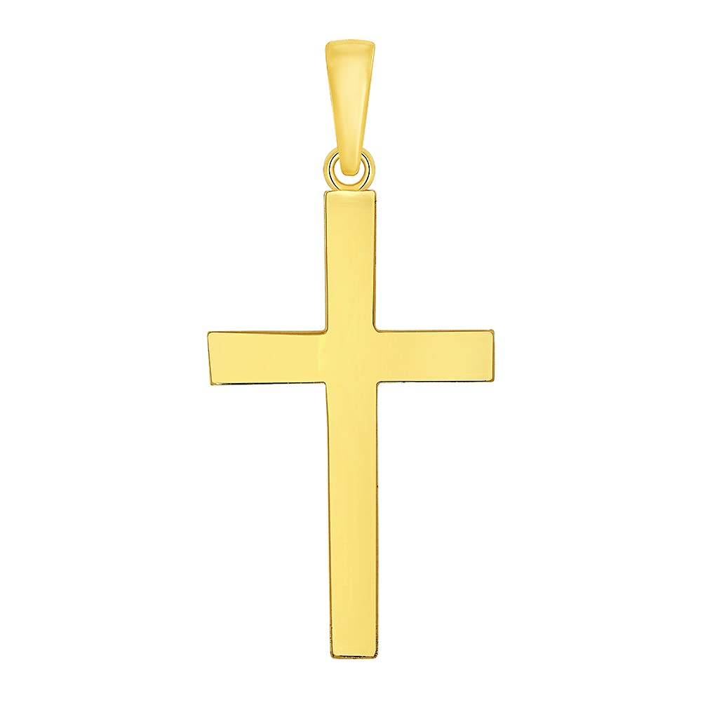 14k Solid Yellow Gold Traditional Plain Religious Cross Pendant