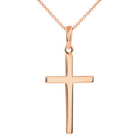 Load image into Gallery viewer, 14k Solid Rose Gold Classic Plain Religious Cross Pendant Necklace
