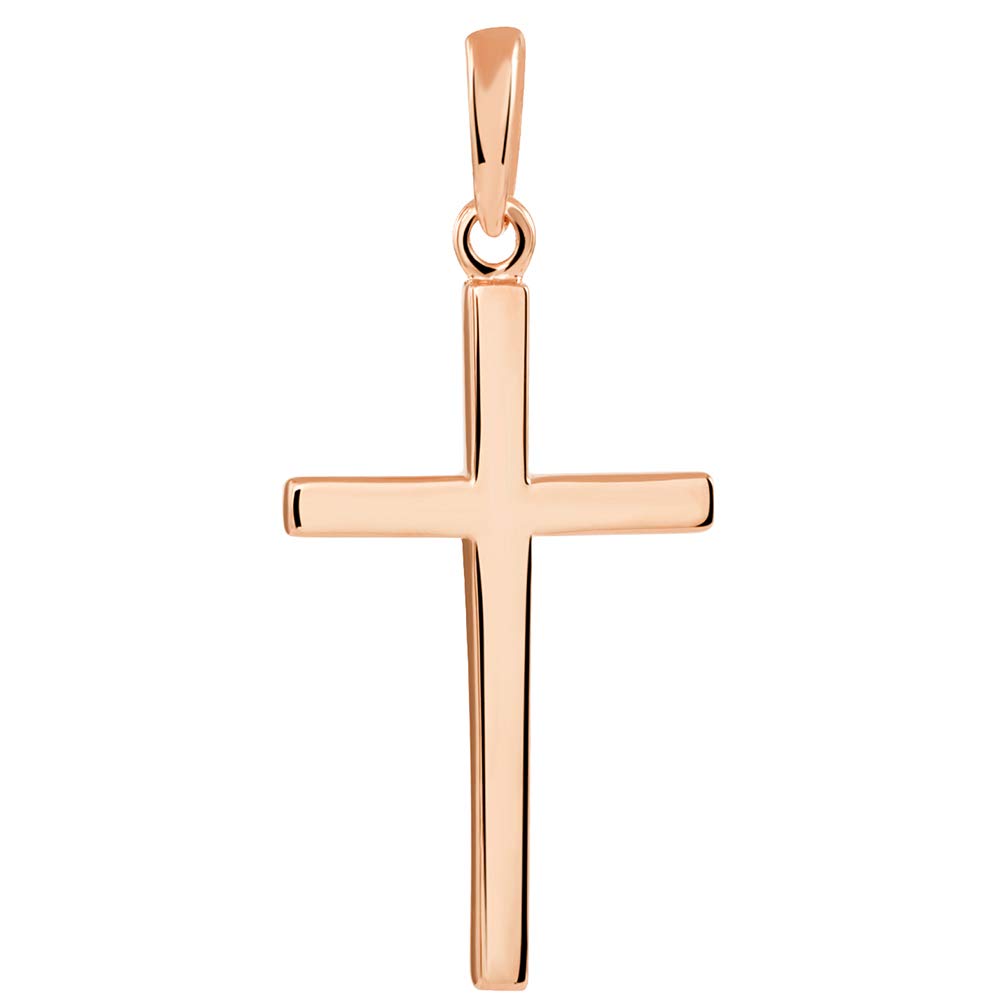 14k Solid Rose Gold Classic Plain Religious Cross Pendant