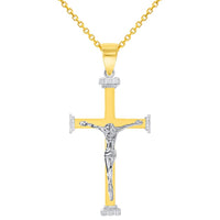 Load image into Gallery viewer, 14k Solid Two-Tone Gold 3D Religious Crucifix Cross Pendant Necklace
