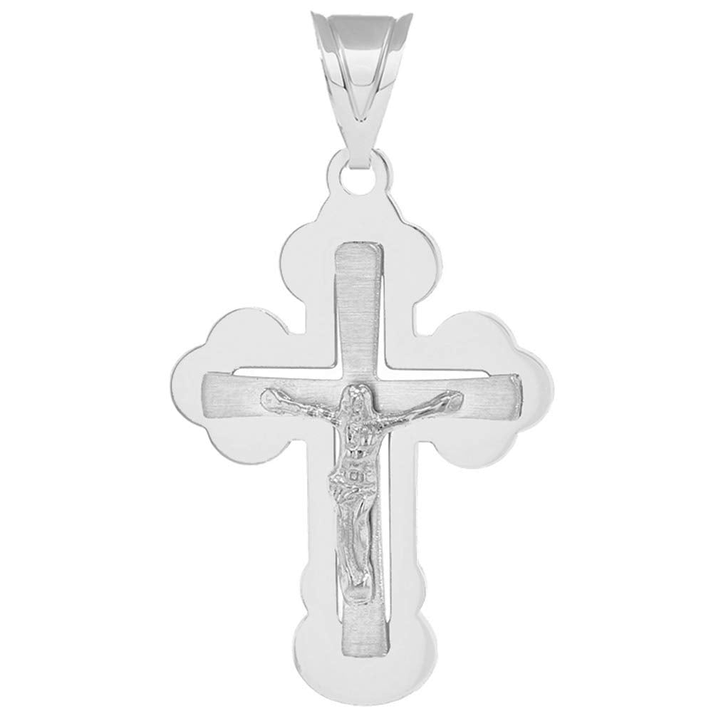 14k Solid White Gold Greek Orthodox Cross Crucifix Pendant