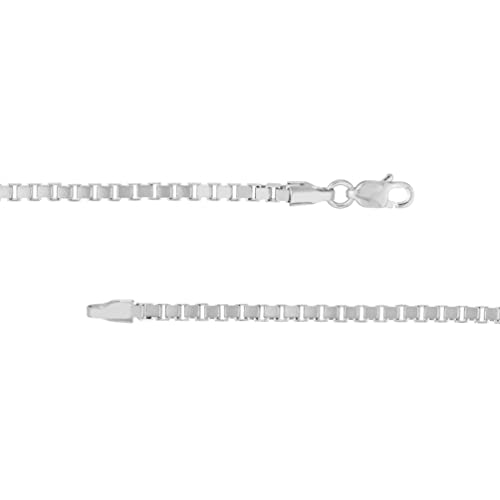 14k Solid White Gold High Polished 1.5mm Box Chain Necklace with Lobster Lock