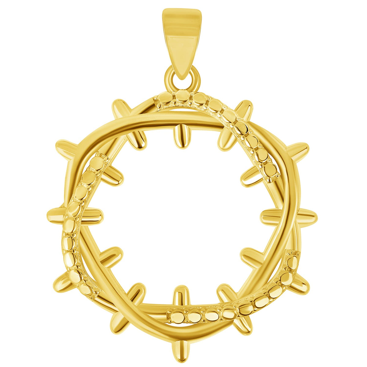 14k Solid Yellow Gold Crown of Thorns Pendant - 3D