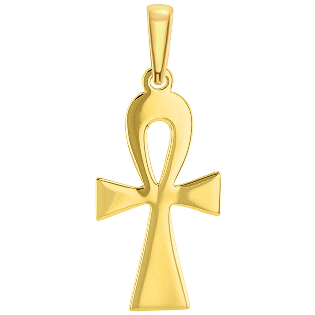 14k Solid Yellow Gold Egyptian Coptic Ankh Cross Pendant with High Polish (1.6")