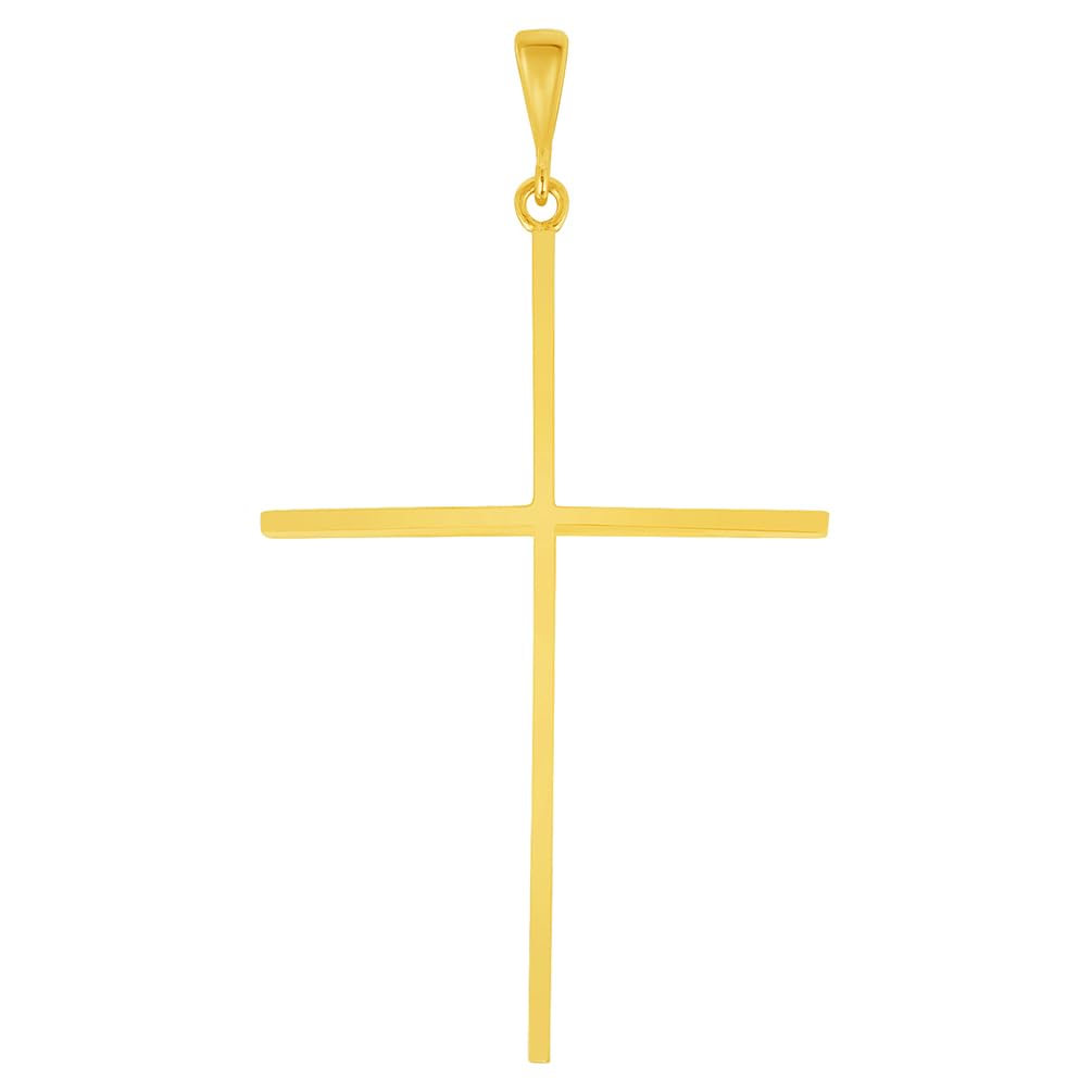 14k Solid Yellow Gold Large Slender Cross Pendant