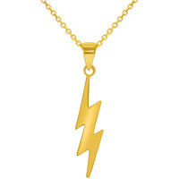 Load image into Gallery viewer, 14k Solid Yellow Gold Lightning Bolt Pendant with Rolo Cable, Cuban Curb, or Figaro Chain Necklace
