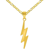Load image into Gallery viewer, 14k Solid Yellow Gold Lightning Bolt Pendant with Rolo Cable, Cuban Curb, or Figaro Chain Necklace
