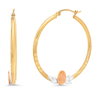 Load image into Gallery viewer, 14k Tri-Color Gold Our Lady Of Guadalupe Hoop Earrings with Latch Back- 4 Sizes
