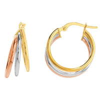 Load image into Gallery viewer, 14k Tri-Color Gold Triple Hoop Ring Earrings with Latch Back
