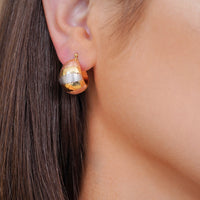 Load image into Gallery viewer, 14k Yellow Gold Bold Dome Hoop Earrings with Latch Back - Tri-Tone
