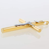 Load image into Gallery viewer, 14k Two-Tone Gold 5.5mm Thick INRI Tubular Crucifix Cross Pendant with Figaro Chain Necklace
