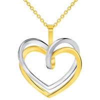 Load image into Gallery viewer, 14k Two-Tone Gold Elegant Double Open Heart Pendant with Cable, Curb or Figaro Chain Necklace
