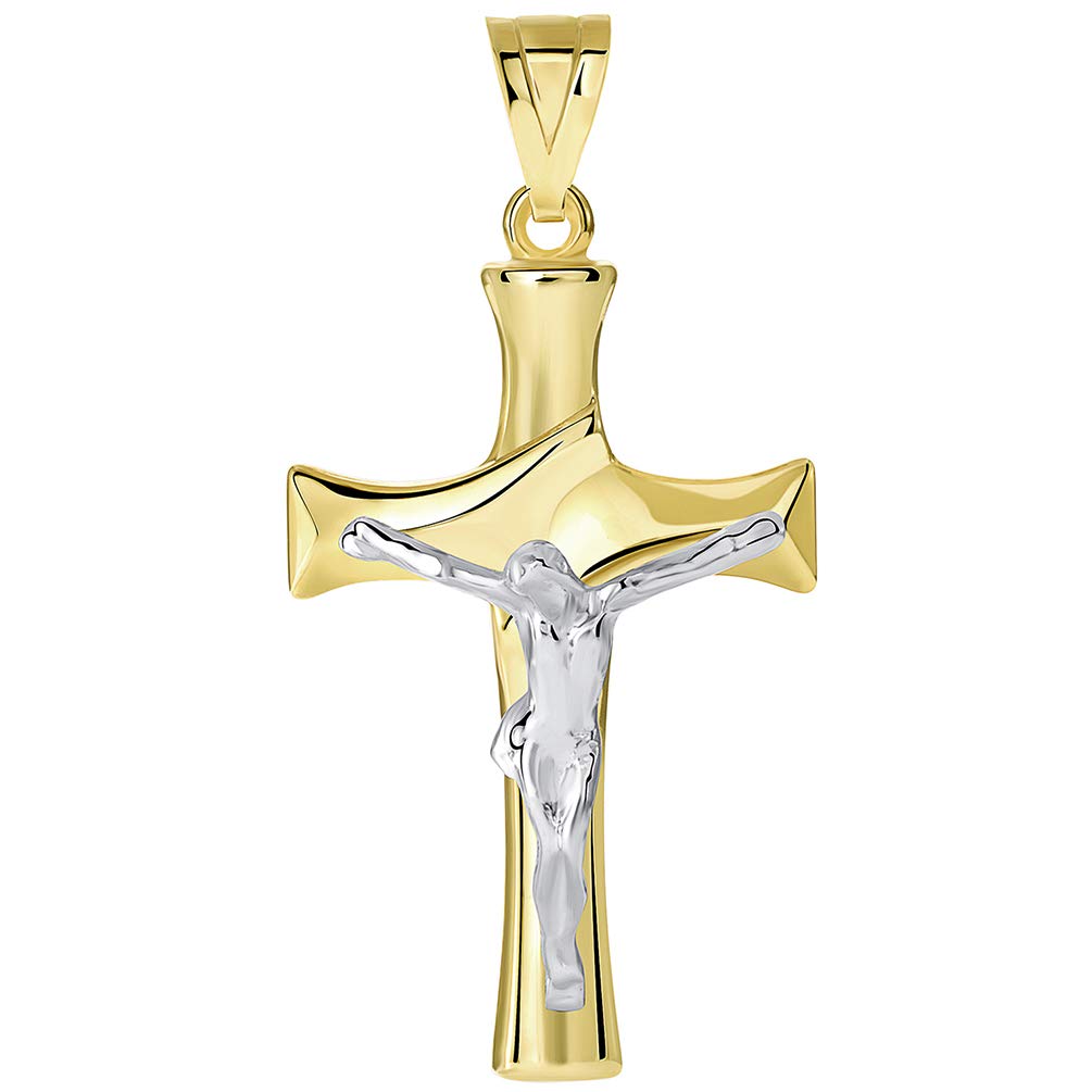Solid 14k Two-Tone Gold Fancy Christian Cross Jesus Crucifix Pendant