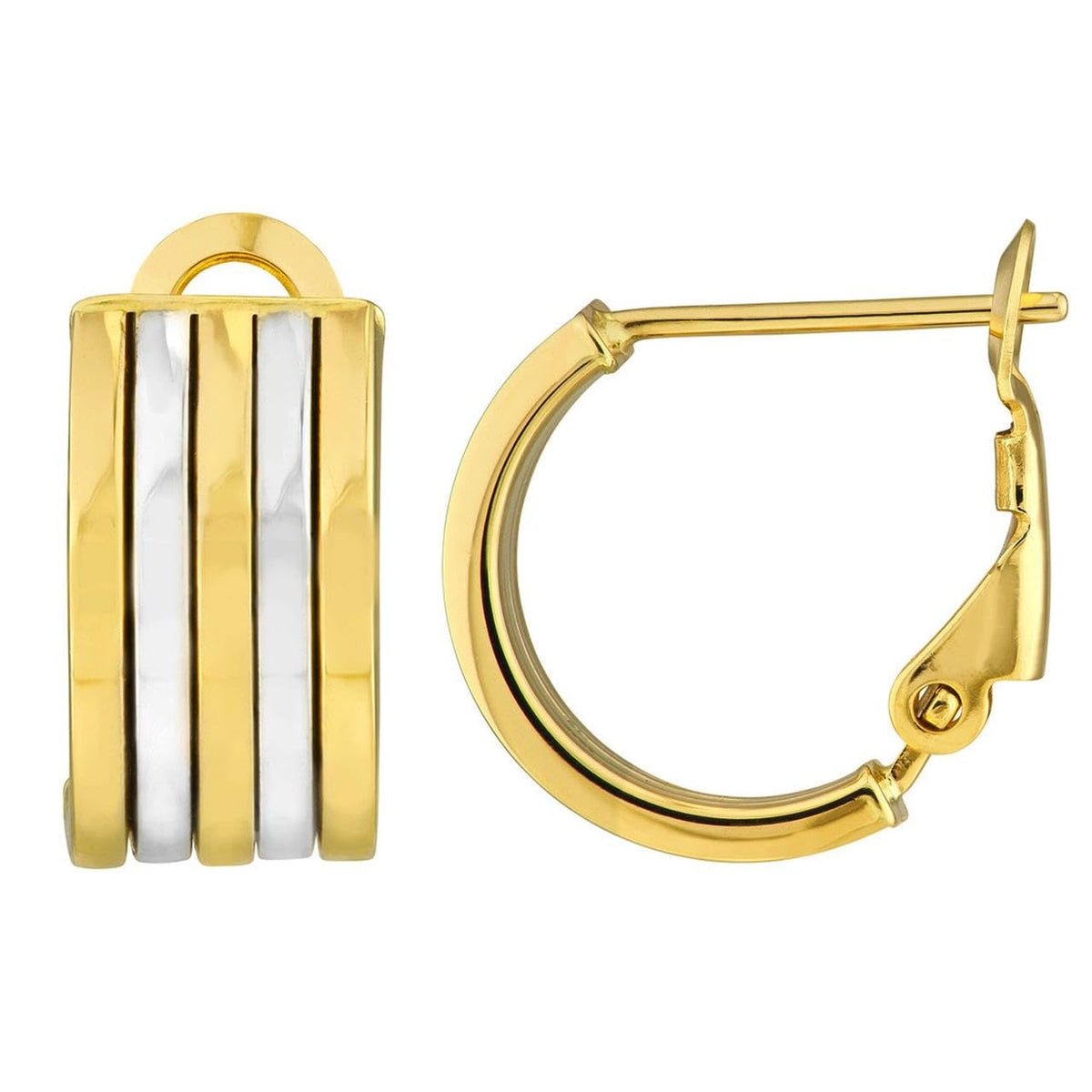 14k Two-Tone Gold Five Row Hoop Earrings with French Back