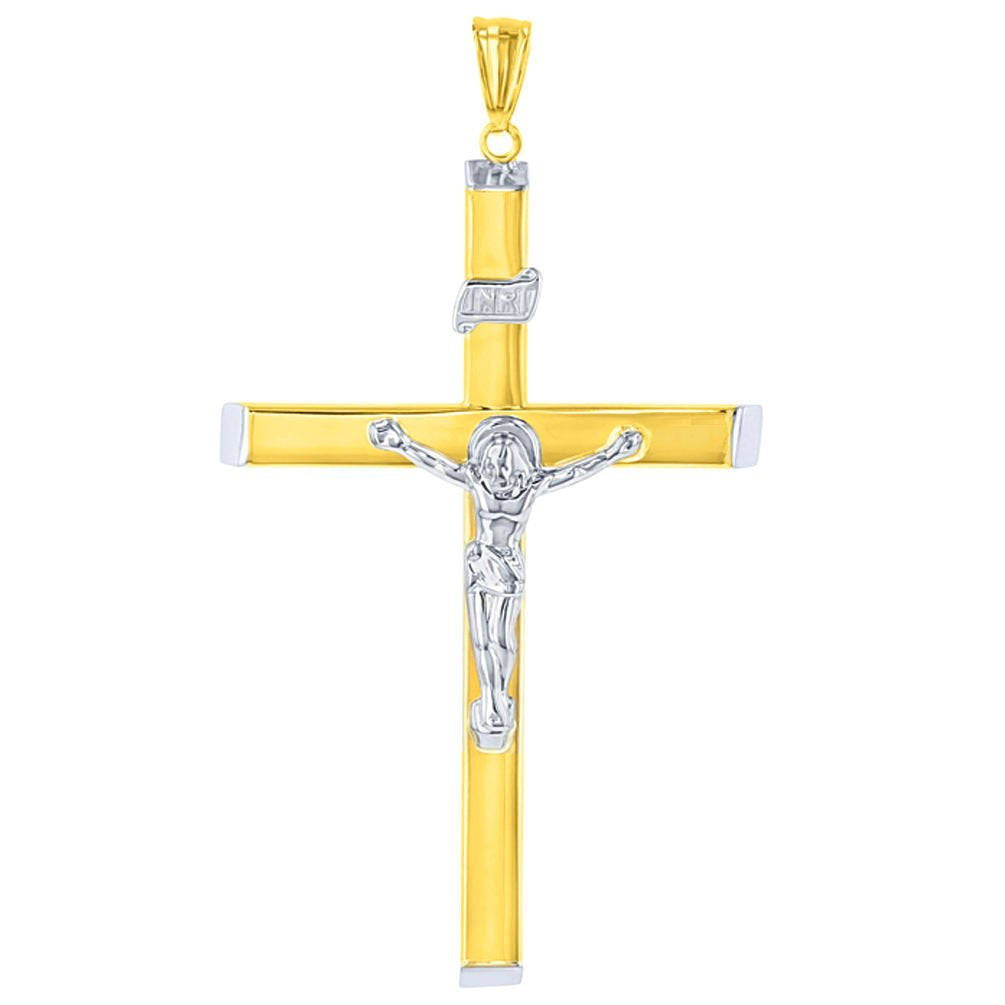 14k Two-Tone Gold Hollow Large INRI Crucifix Pendant