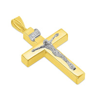 Load image into Gallery viewer, 14k Two-Tone Gold 4mm Thick INRI Tubular Crucifix Cross Pendant
