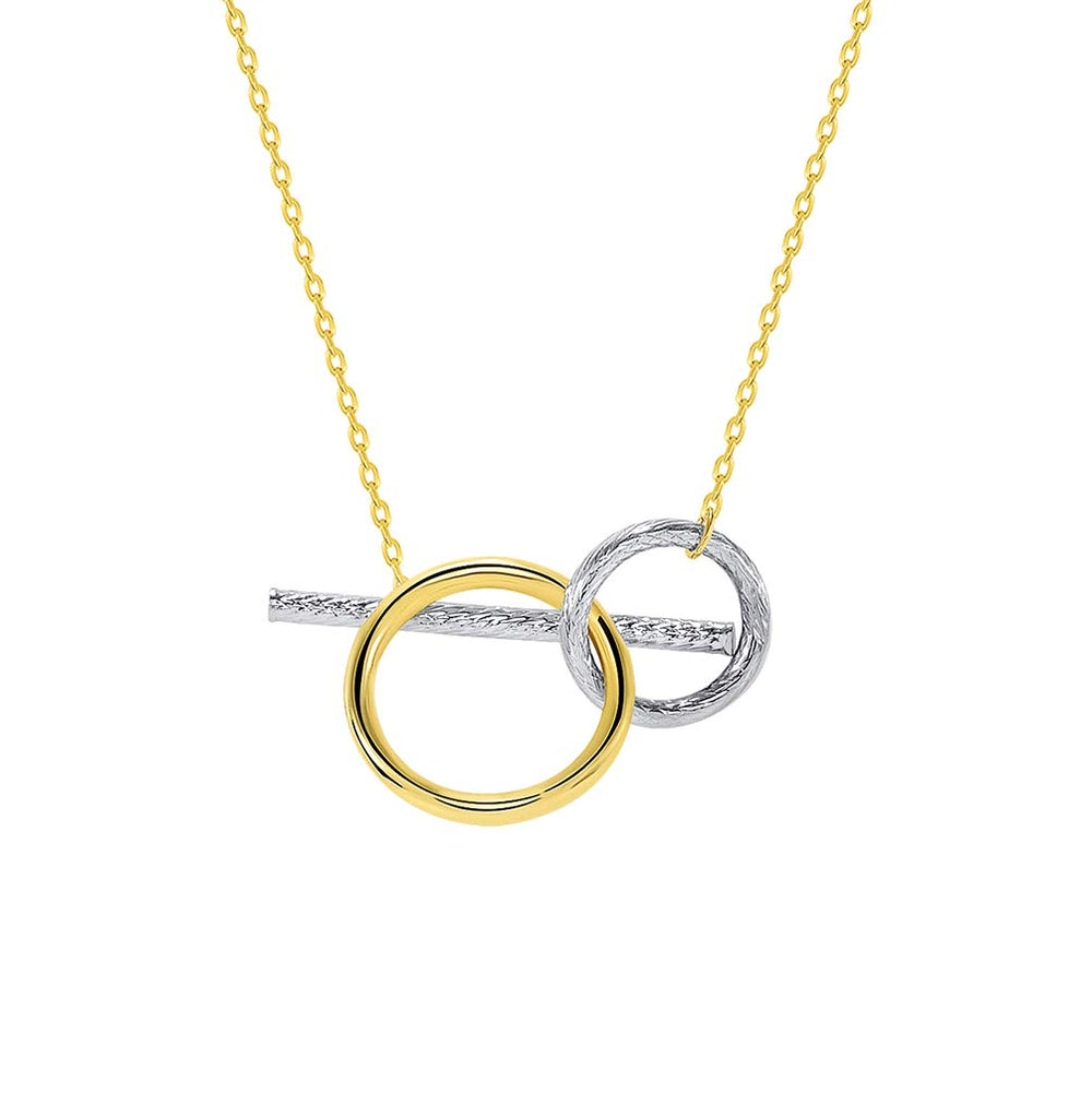 14k Two-Tone Gold Interlocking Double Circle of Life Necklace with Spring Ring Clasp