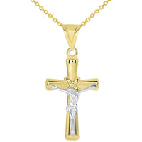 Load image into Gallery viewer, 14k Two-Tone Gold Polished Tube Knot Cross Crucifix Pendant Necklace

