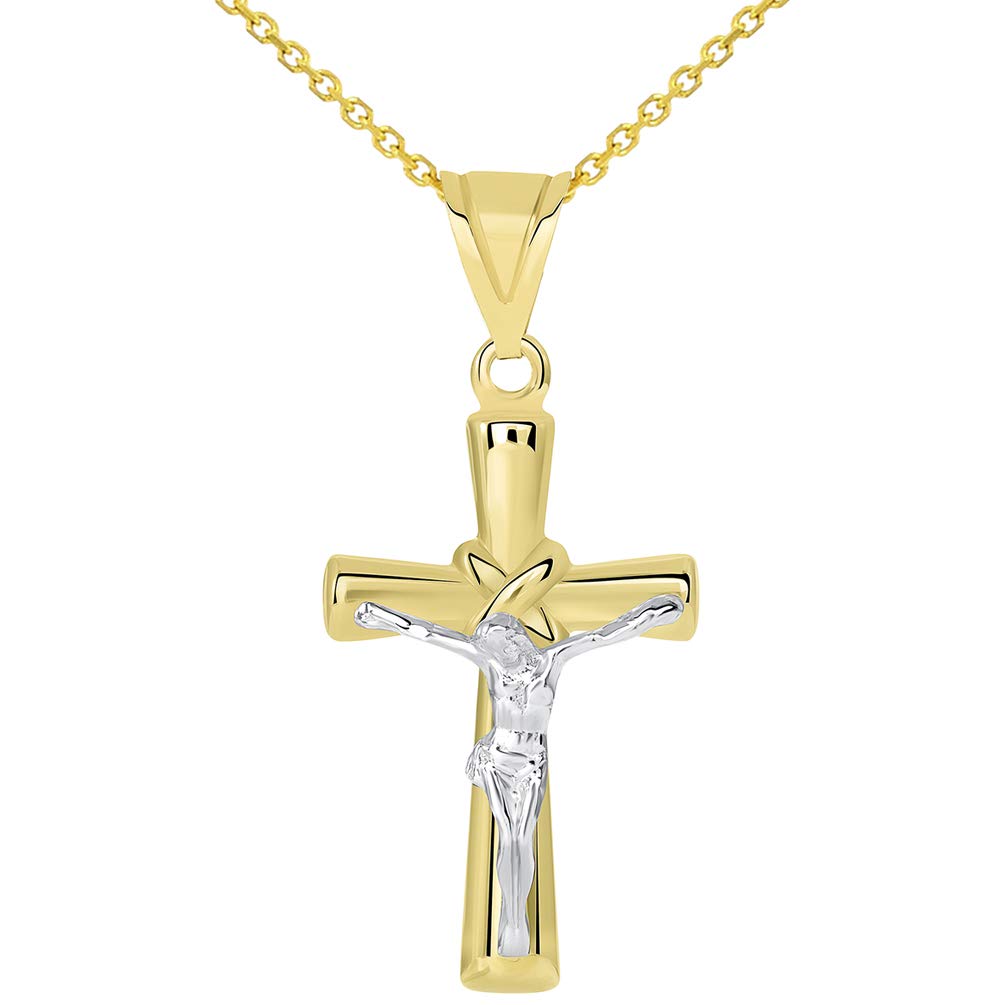 14k Two-Tone Gold Polished Tube Knot Cross Crucifix Pendant Necklace
