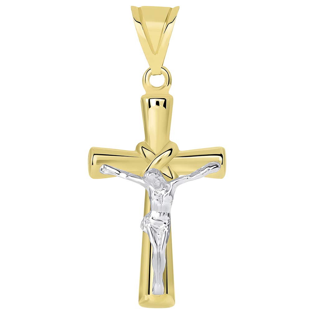 14k Two-Tone Gold Polished Tube Knot Cross Crucifix Pendant