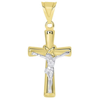 Load image into Gallery viewer, 14k Two-Tone Gold Polished Tube Knot Cross Crucifix Pendant Necklace
