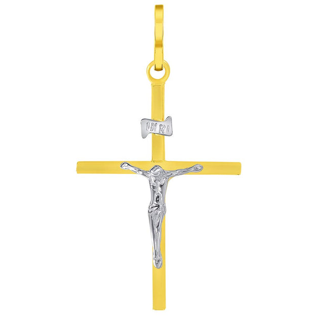 14k Two-Tone Gold Simple Catholic INRI Jesus Crucifix Pendant | Jewelry ...
