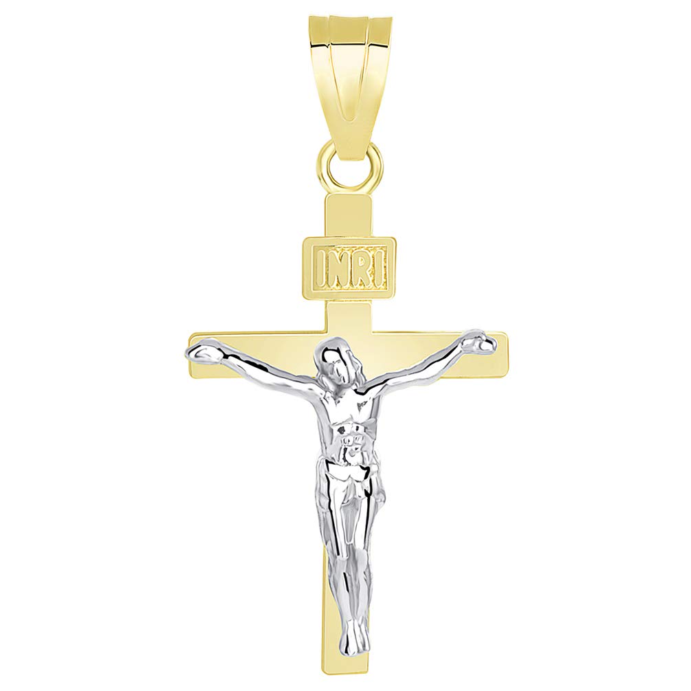 14k Two-Tone Gold Small Cross INRI Crucifix Charm Pendant
