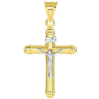 Load image into Gallery viewer, 14k Two Tone Gold Rounded Edge Christian INRI Crucifix Tube Cross Pendant Necklace
